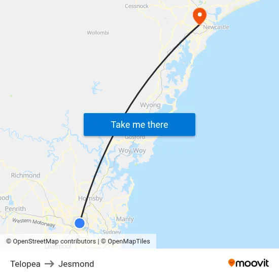 Telopea to Jesmond map