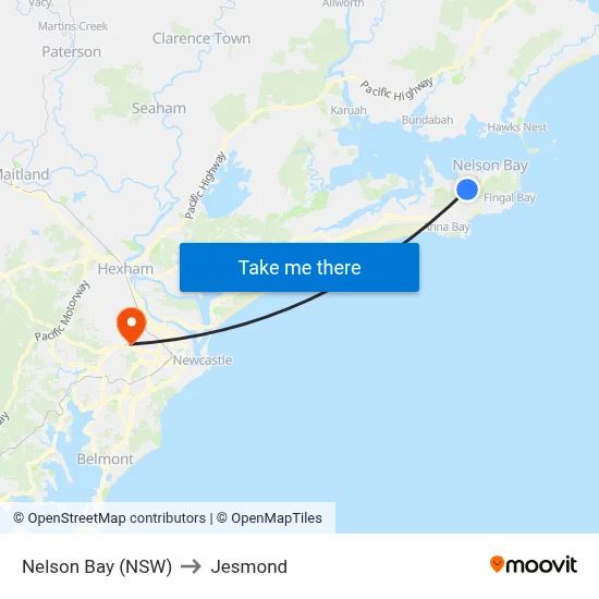 Nelson Bay (NSW) to Jesmond map