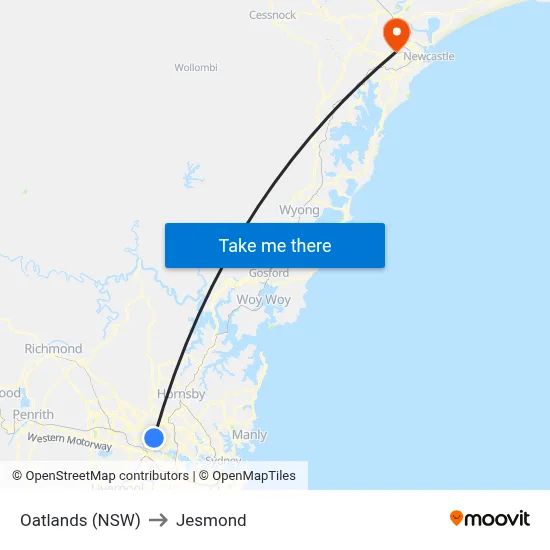 Oatlands (NSW) to Jesmond map
