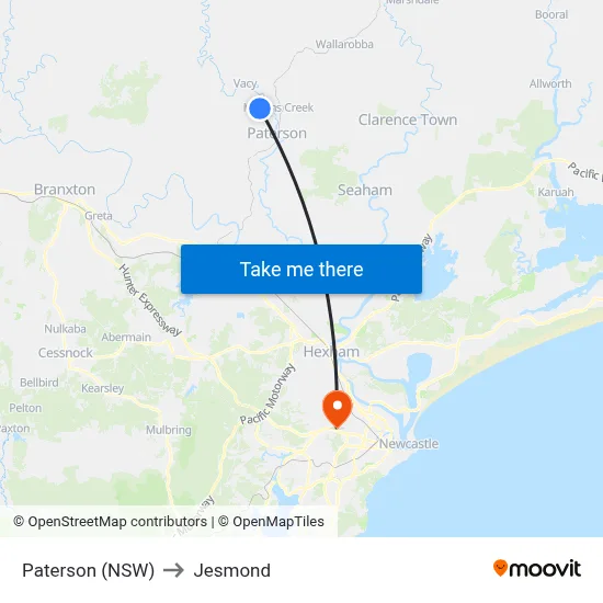Paterson (NSW) to Jesmond map