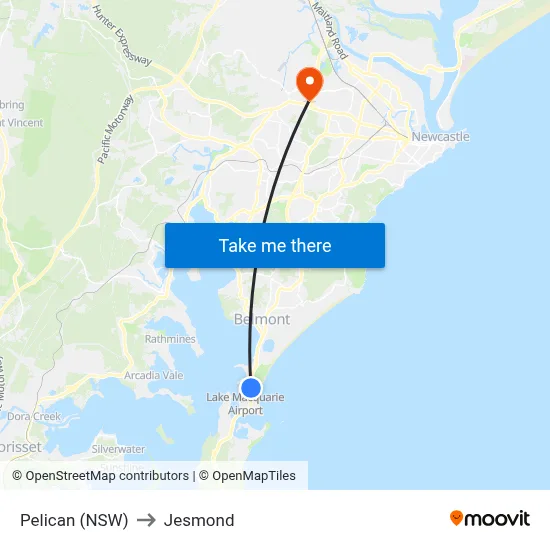 Pelican (NSW) to Jesmond map