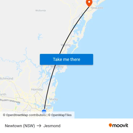 Newtown (NSW) to Jesmond map
