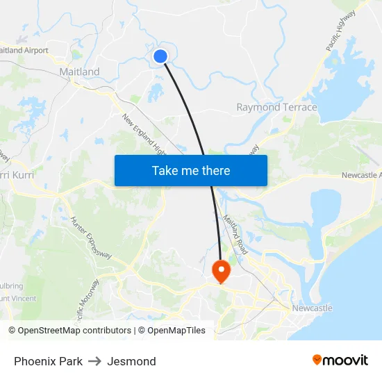 Phoenix Park to Jesmond map