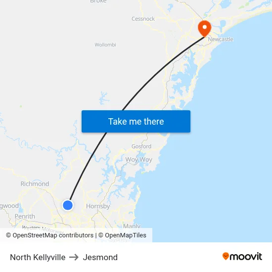 North Kellyville to Jesmond map