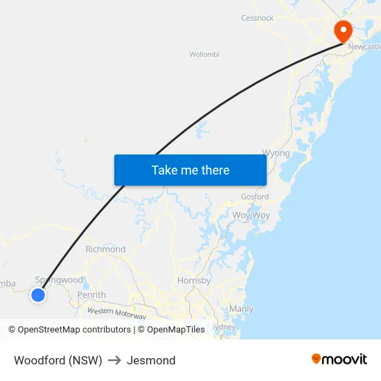 Woodford (NSW) to Jesmond map