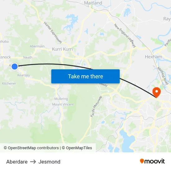 Aberdare to Jesmond map