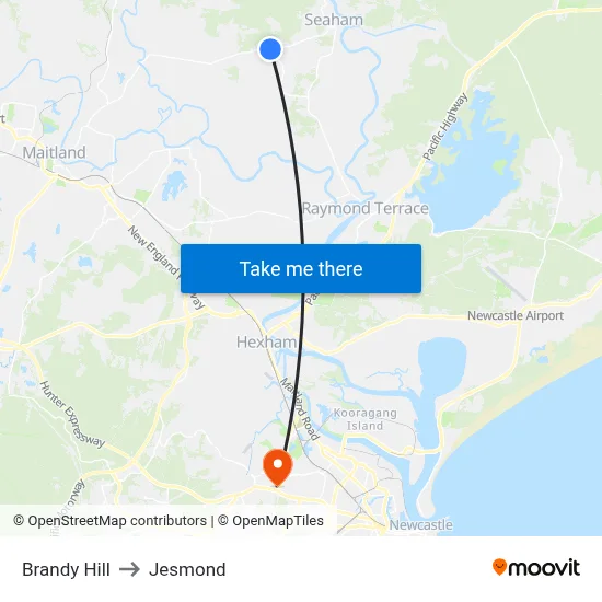 Brandy Hill to Jesmond map