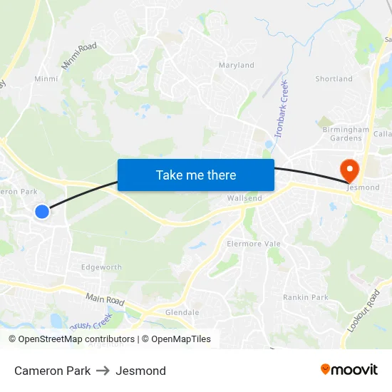 Cameron Park to Jesmond map