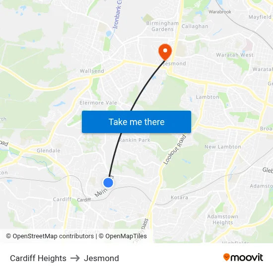 Cardiff Heights to Jesmond map