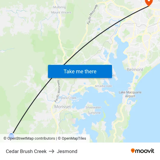 Cedar Brush Creek to Jesmond map