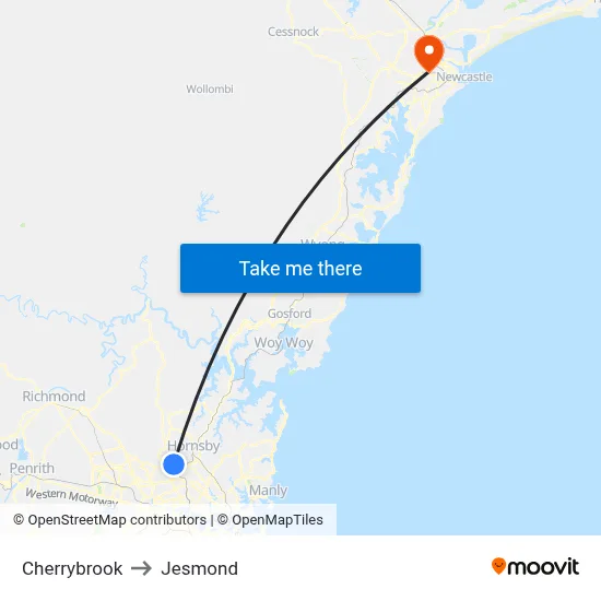 Cherrybrook to Jesmond map