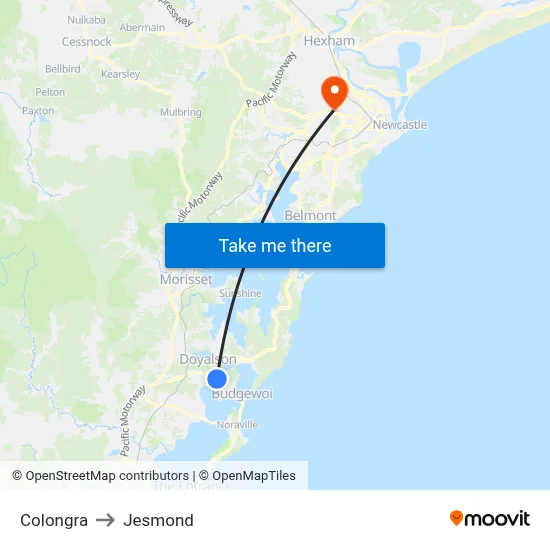 Colongra to Jesmond map