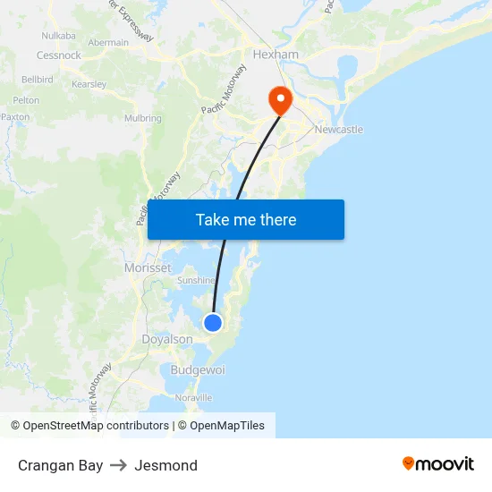 Crangan Bay to Jesmond map