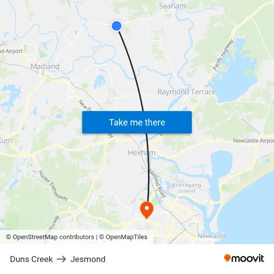 Duns Creek to Jesmond map