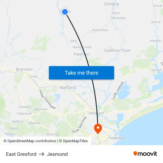 East Gresford to Jesmond map