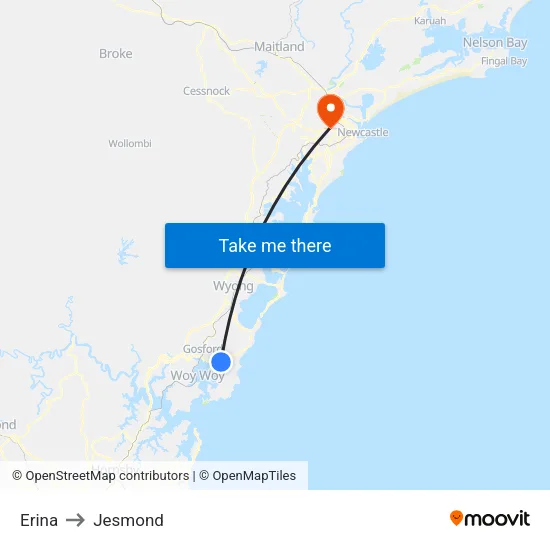 Erina to Jesmond map