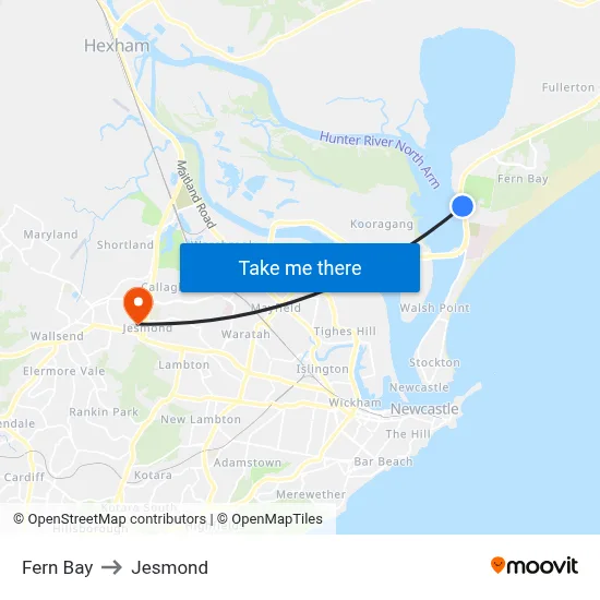 Fern Bay to Jesmond map