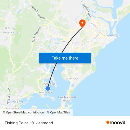 Fishing Point to Jesmond map