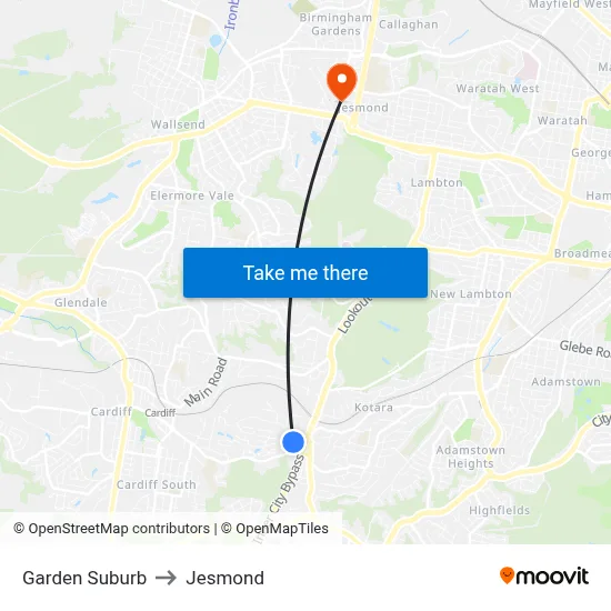 Garden Suburb to Jesmond map
