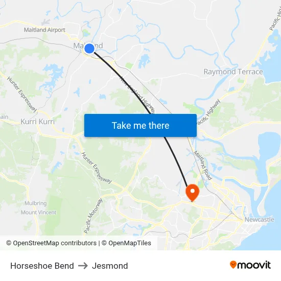 Horseshoe Bend to Jesmond map