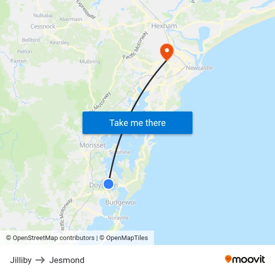 Jilliby to Jesmond map