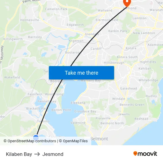 Kilaben Bay to Jesmond map