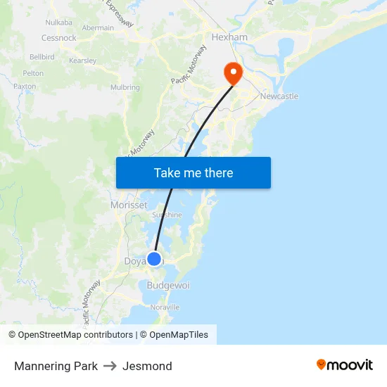 Mannering Park to Jesmond map