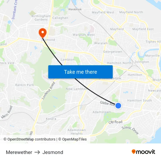 Merewether to Jesmond map