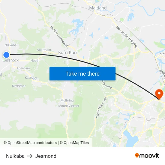 Nulkaba to Jesmond map