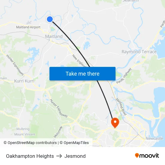 Oakhampton Heights to Jesmond map