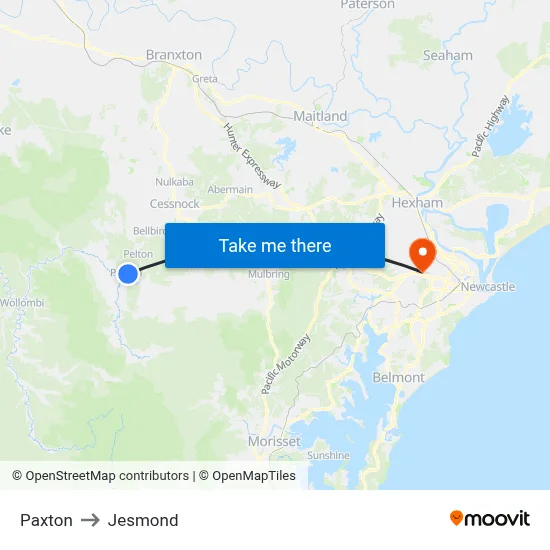 Paxton to Jesmond map