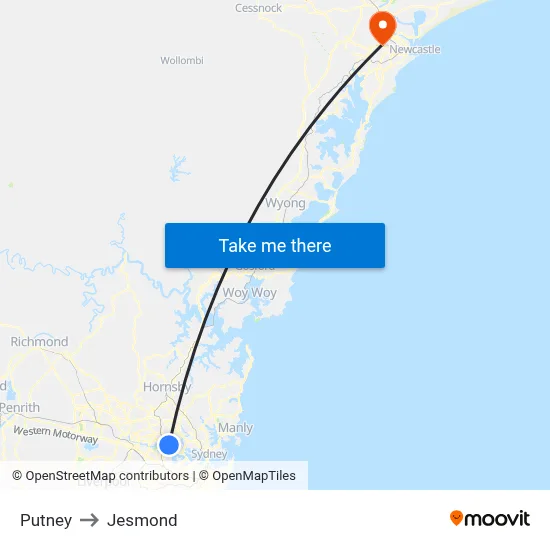 Putney to Jesmond map