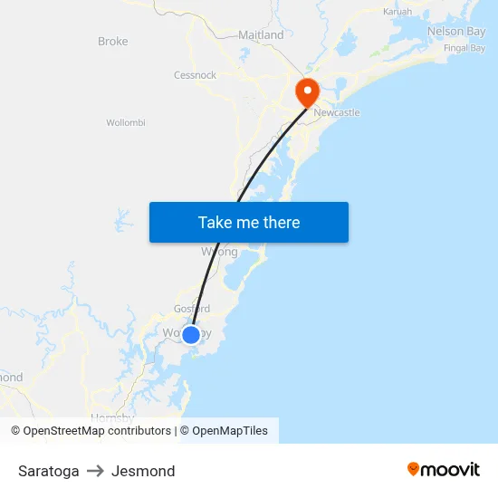 Saratoga to Jesmond map
