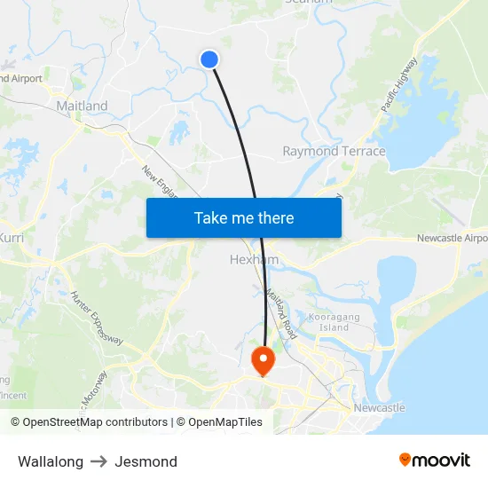 Wallalong to Jesmond map