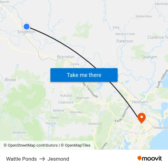 Wattle Ponds to Jesmond map