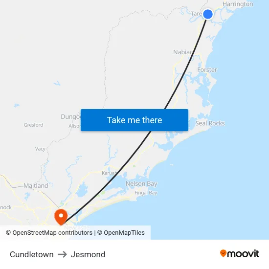 Cundletown to Jesmond map