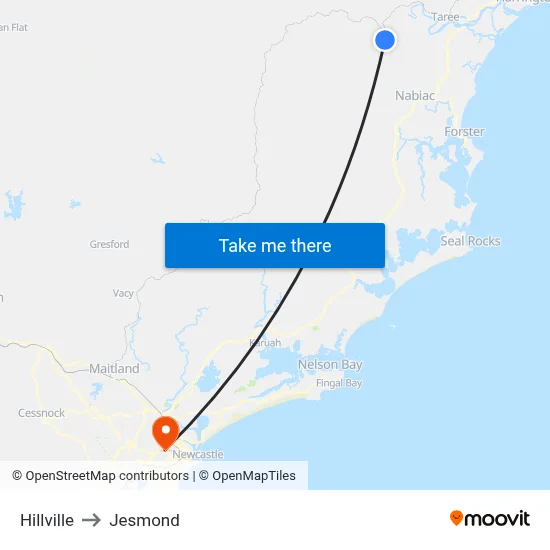 Hillville to Jesmond map