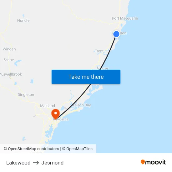 Lakewood to Jesmond map