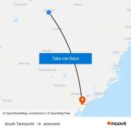 South Tamworth to Jesmond map