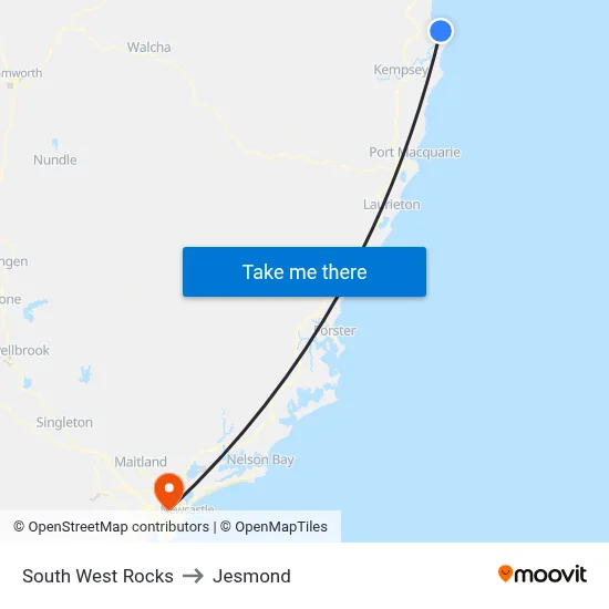 South West Rocks to Jesmond map