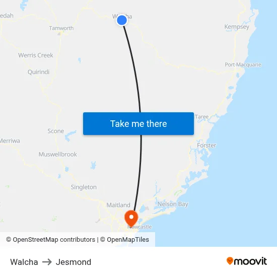 Walcha to Jesmond map