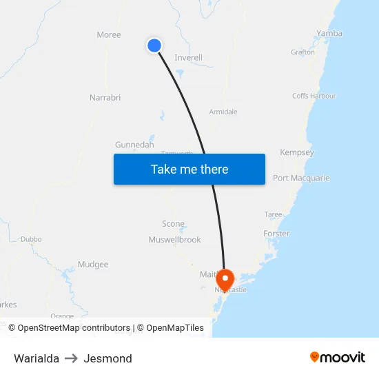 Warialda to Jesmond map