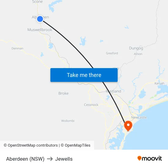Aberdeen (NSW) to Jewells map