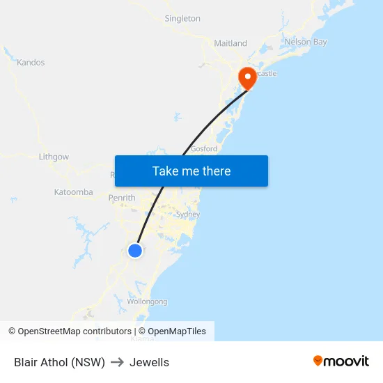 Blair Athol (NSW) to Jewells map