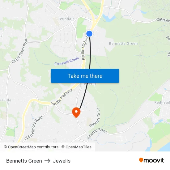 Bennetts Green to Jewells map