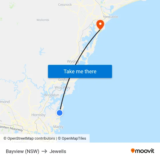Bayview (NSW) to Jewells map