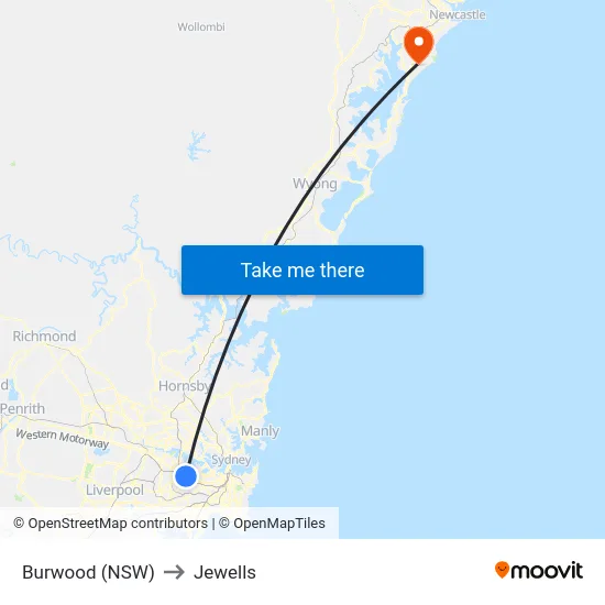 Burwood (NSW) to Jewells map