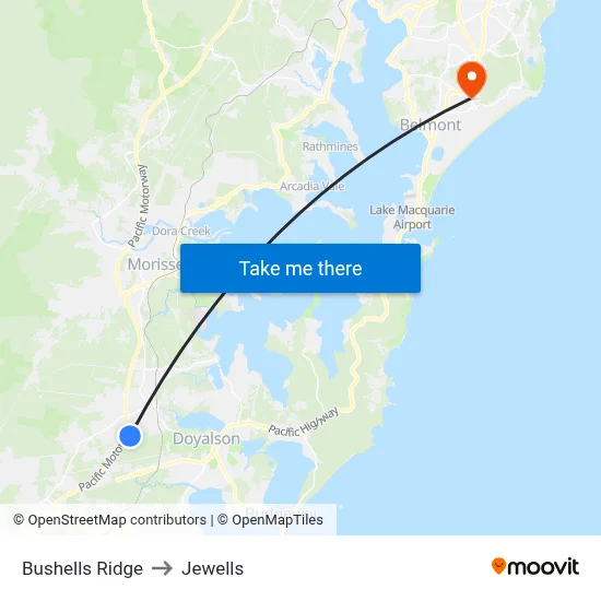 Bushells Ridge to Jewells map