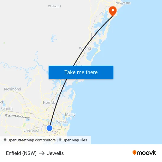 Enfield (NSW) to Jewells map