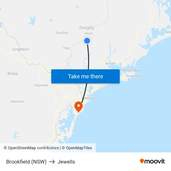 Brookfield (NSW) to Jewells map